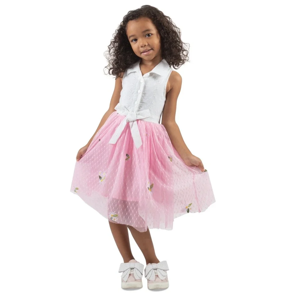 Rare Editions Toddler Girls Eyelet to‎ Embroidery Mesh Skirt Dress - Pink - 4T/4